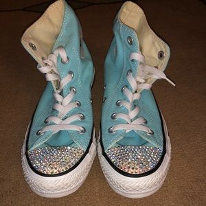 NEVER WORN Teal Converse with rhinestones toes!